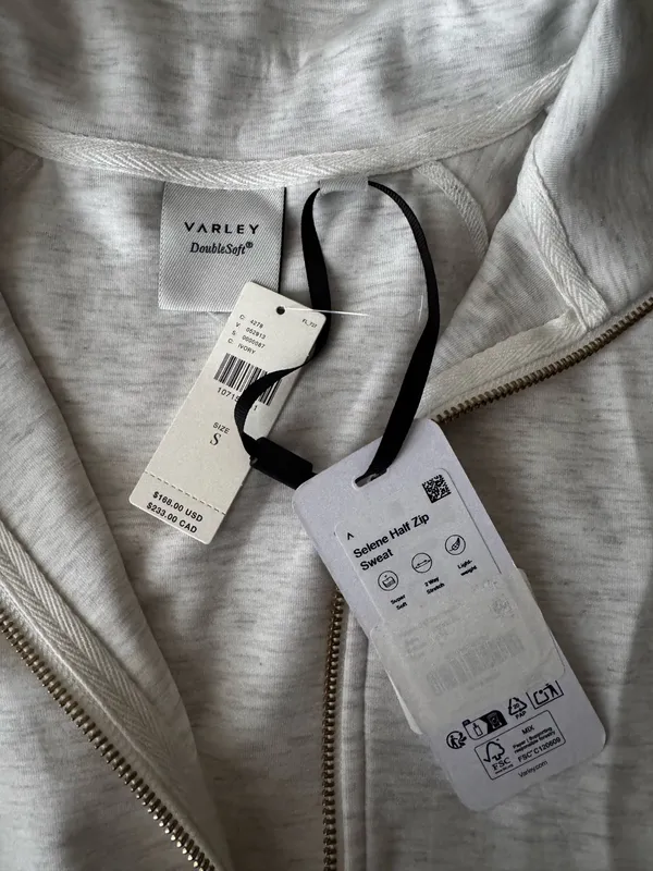 NWT Varley Selene Half Zip Sweatshirt S Ivory Marl - Image 4