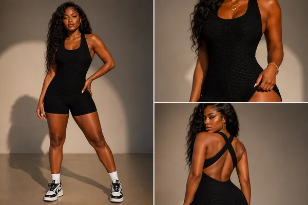 Contour Fit Textured Romper | Sporty Luxe One Piece - Image 2