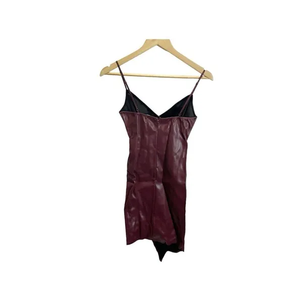 Blue‎ Blush Burgundy Pleather Bodycon Dress with Rushed Side S Assymetrical Hem - Image 4