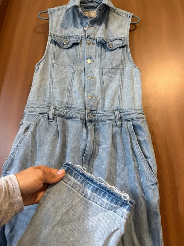 Free People - We The Free Blue Fast Car Sleeveless Denim Utility Jumpsuit Sz: S - Image 10