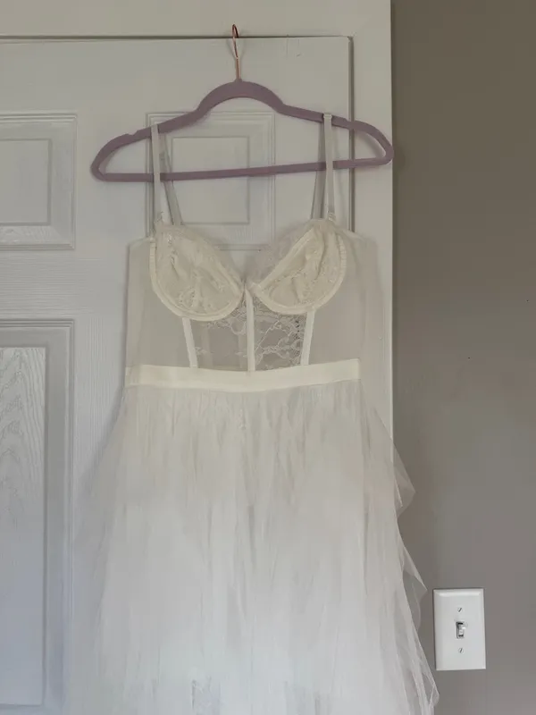 Klessis White Lace Bralette Maxi Dress Tulle Bridal Shower Bachelorette NWT - Image 6