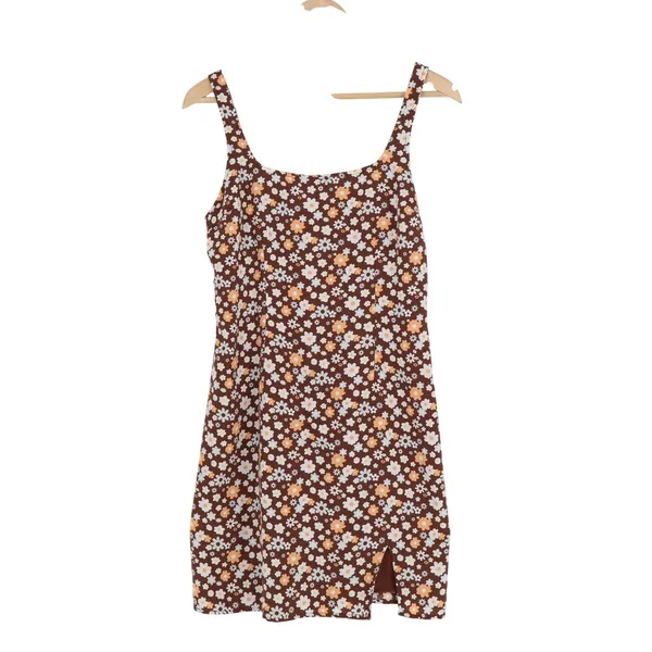 Hollister Brown Floral Daisy Mini Dress Smocked Back Square Neck Size M Regular - Image 2