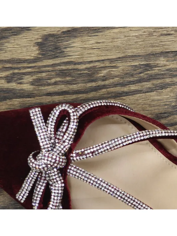 A New Day Womens Gwen Rhinestone Bow Heels Velvet 94656742 Burgundy Red 9.5M - Image 10