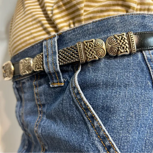 Black Brown Silver Metal Chain Link Ornate Dual Sided Belt Statement Festival - Image 7