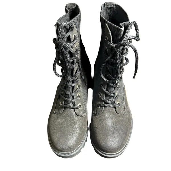 Blowfish Malibu Womens Black Combat Boots Ribbed Knit Collar Lug Sole 7.5 8 Lace - Image 2