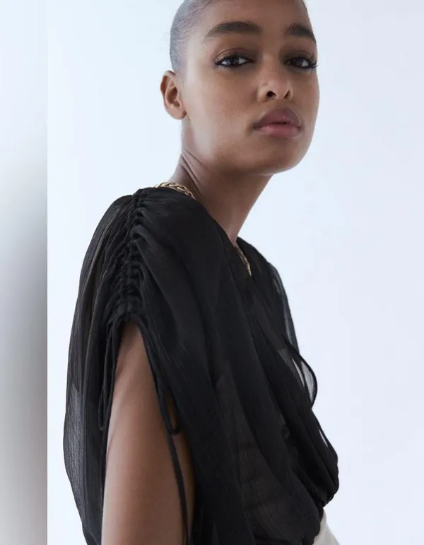 ZARA METALLIC THREAD SHEER CROP TOP in Black Gold, Size XS, NWT - Image 4