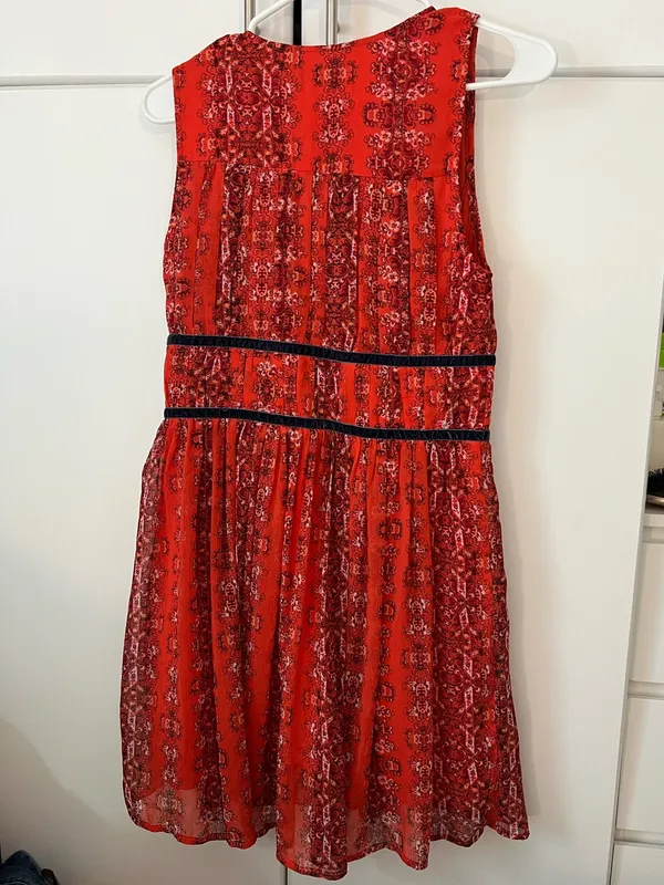 Abercrombie & Fitch Red Paisley Boho Mini Dress with Velvet Trim size medium - Image 6