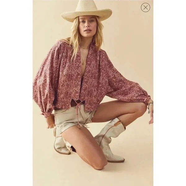 Free People Rosalina Tie Front Jacket New Barbie Barbie Core Cropped Paisley‎ - Image 7