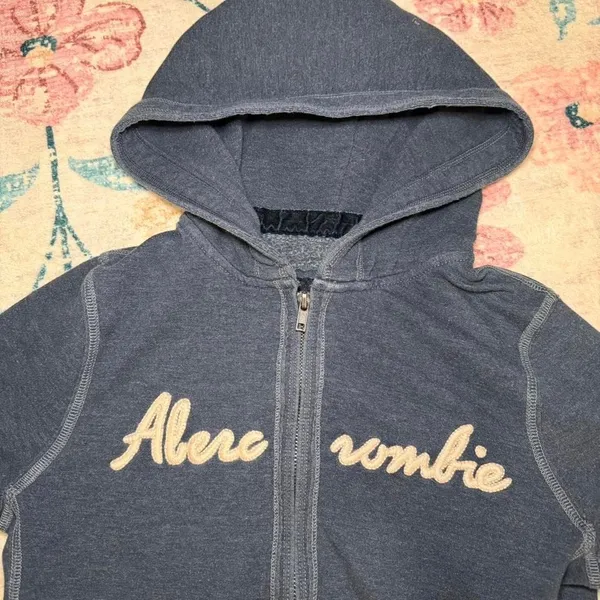 Abercrombie & Fitch Hoodie Navy Blue Large Y2K Vintage Preppy Casual Quarter Zip - Image 3
