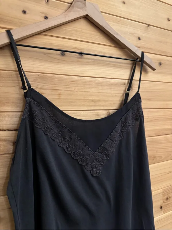 Y2K American Eagle XL Dark Gray Lace Ruffle Trim Cami Tank Top Girly Lightweight - Image 2