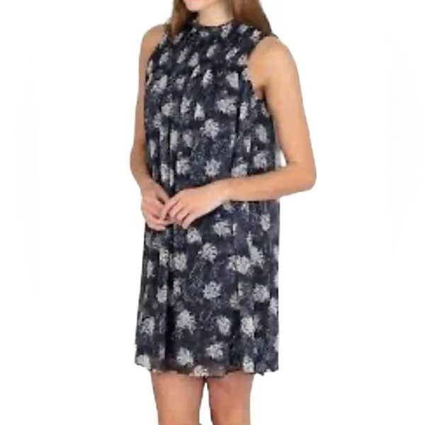 Joie Ruffle Neck Printed Mini Dress | Navy Tan | Medium - Image 4