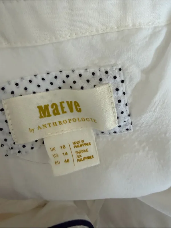 Maeve Anthropologie White Navy Trim contrast Midi Dress size 14 with pockets - Image 10
