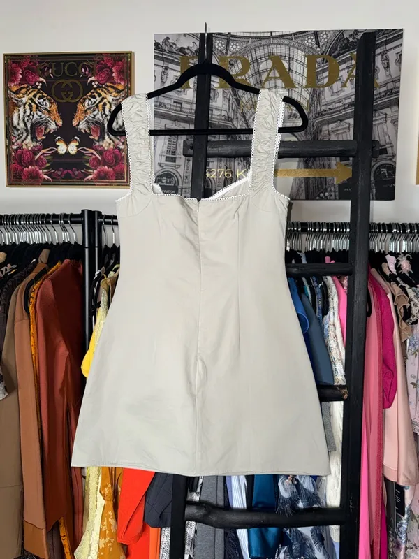 Lioness Fortune Mini Dress Cloud Cotton Square Neck Bow Detail Womens Large New - Image 10