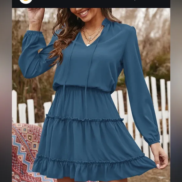 Boho Feminine Tiered Teal Mini Dress Feminine Free Spirit BTFBM ruffle L - Image 9