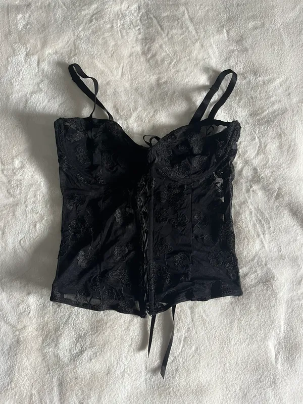 Pretty Little Thing Black Corset Lace Top - Image 2