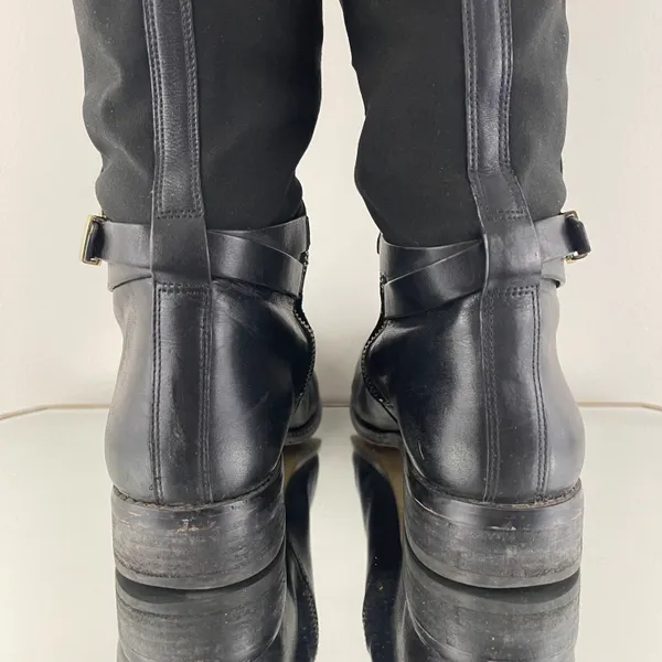 Michael Kors Black Leather Gold Hardware Buckle Arley Knee High Riding Boots - Image 10