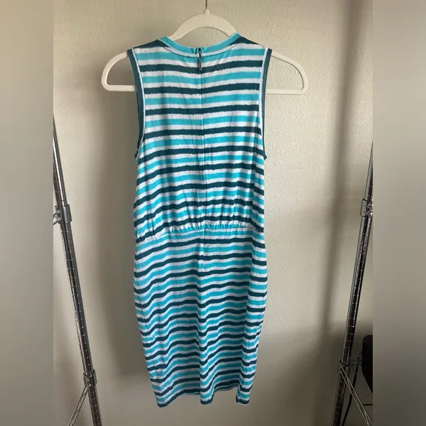Michael Michael KORS Teal, Turquoise and White Striped Dress. - Image 5