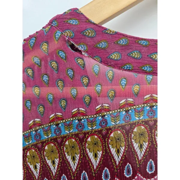Sundance Silk Blouse Womens XL Boho Pintuck Crochet Lace Pink Paisley V-Neck * - Image 4