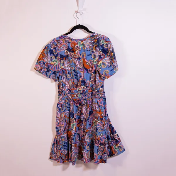 Anthropologie Maeve Somerset Mini Cotton Poplin Smocked Waist Pattern Dress M - Image 4