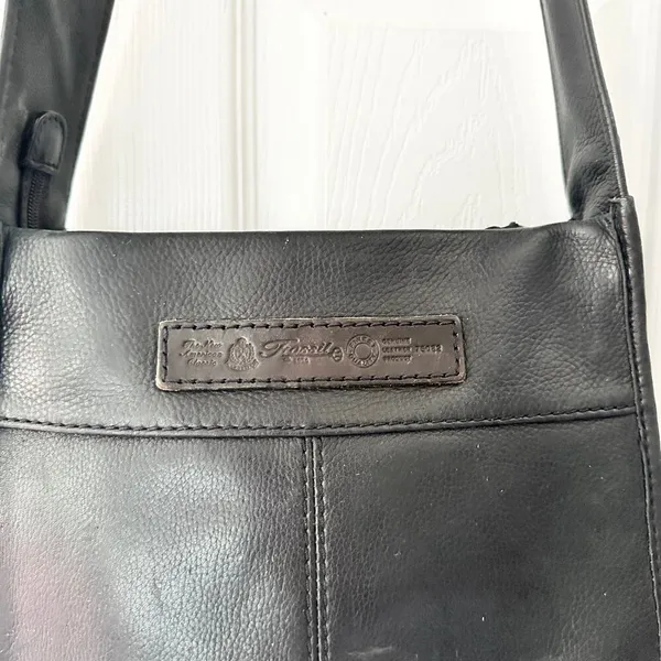Fossil Vintage Black Leather 75082 Multi Pocket Top Zip Shoulder Bag Key Fob - Image 11