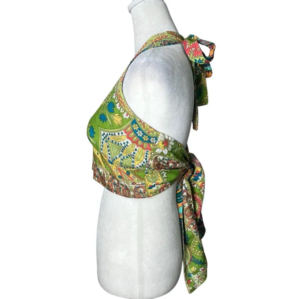 Reversible Paisley Halter Crop Top Bohemian Festival Coachella Sz S/M Silk Y2K - Image 10