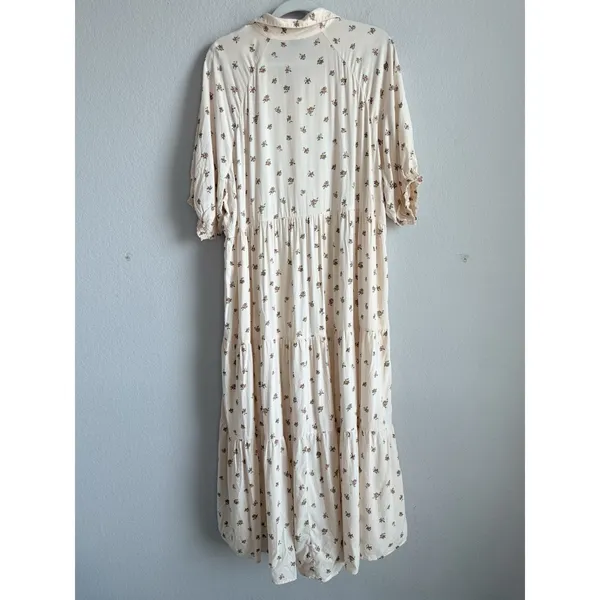 Torrid Cream Floral Button Challis Tiered Hi-Low Relaxed Maxi Dress‎ Women's 2X - Image 9