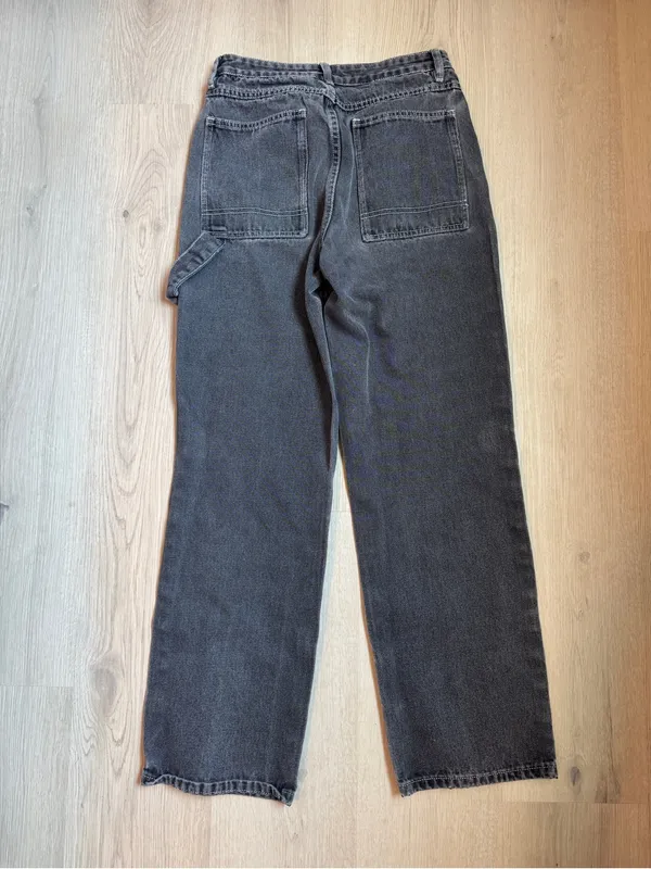 Streetwear style High-Rise Women's Black Carpenter Jeans with contrast stitching - Image 3
