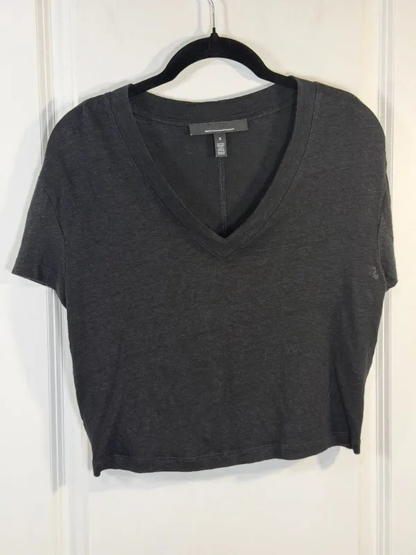 White House Black Market Black V-Neck Cropped Short Sleeve Tee Size S - Image 2