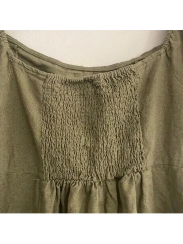 Love Tree Green Square Neck Linen Blend Midi Dress Cap Sleeve - Image 10