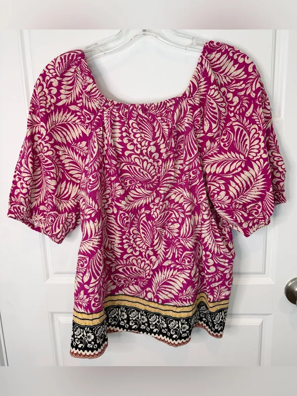 Loft Petites Pink Botanical Print Square Neck Puff Sleeve Blouse MP NWT - Image 6
