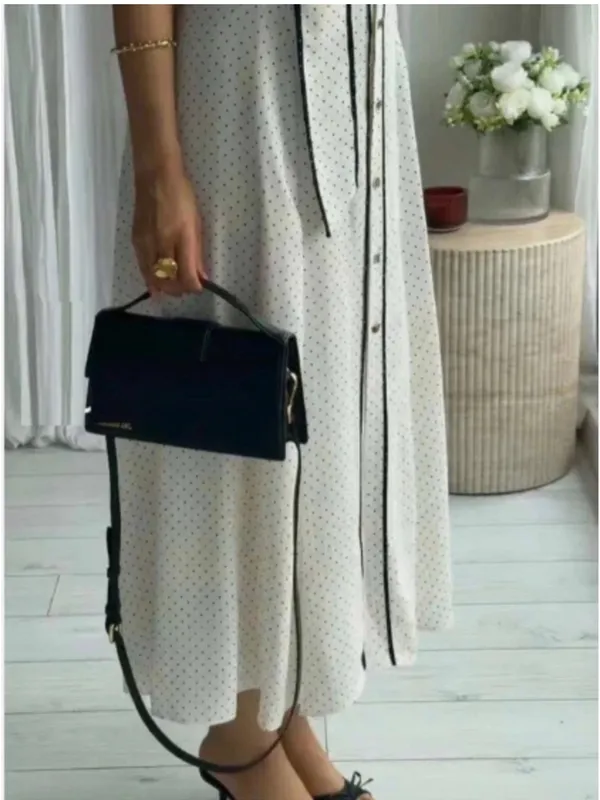 ZARA Cream Maxi Shirt Dress with Black Contrast Trim - Image 8