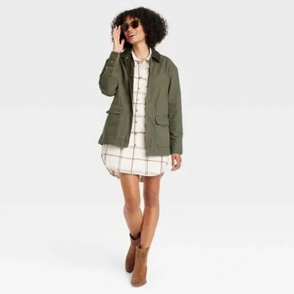 Universal Threads Chore Coat Barn Jacket Utility Safari Olive Drab Women's size X - Image 2