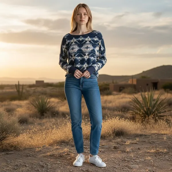 Denim & Supply Ralph Lauren Southwestern Geometric Print Cropped Top Blue M - Image 11