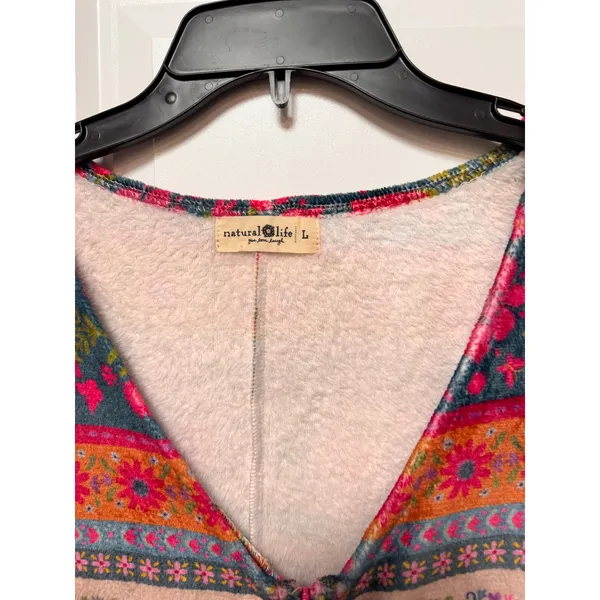 Natural Life Boho Floral Striped Fleece Jumpsuit‎ One Piece Pajama Lounger Large - Image 5