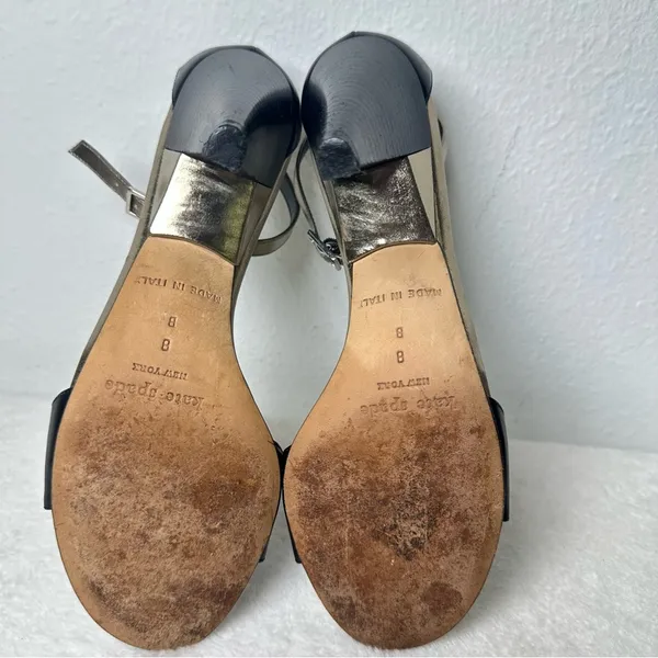 Kate Spade Classic Black and Gold Strappy Heels Size 8 - Image 12
