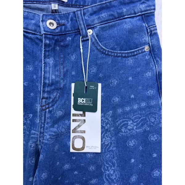 ONLY Wide Leg Jeans Women 26 Blue Bandana Print High Waist Sonny Denim - Image 3
