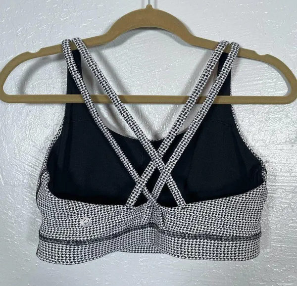Lululemon Women 12 White Black Houndstooth Energy Sports Bra Athletic Workout - Image 4