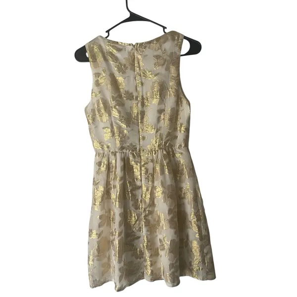 Huesday Size Small Gold Foil‎ Metallic Silk Floral Special Occasion Mini Dress - Image 2