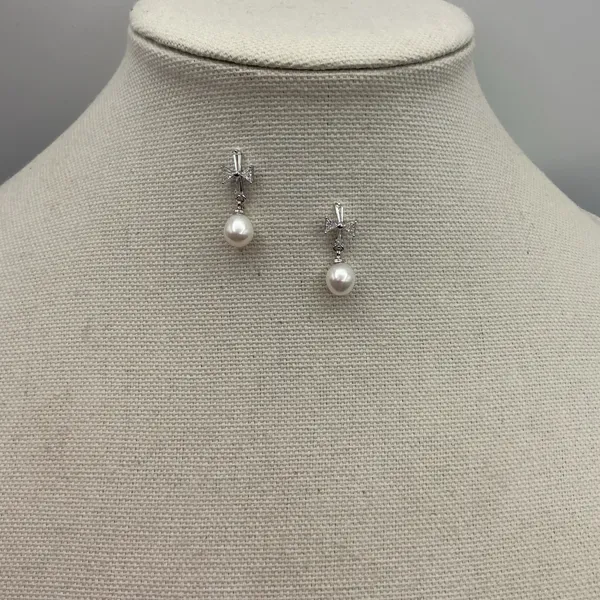 Silver Plated Pearl Cross Earrings - Image 2