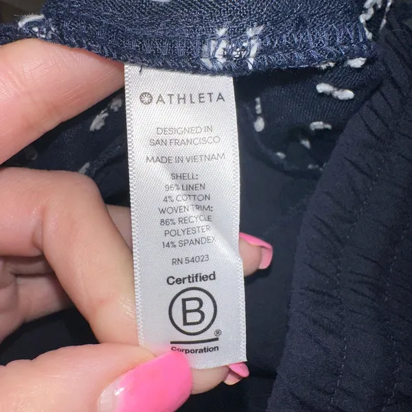 Athleta Size 6 Cabo Tide Linen 4" Inseam Shorts In Petite Diamond Navy Print‎ - Image 6