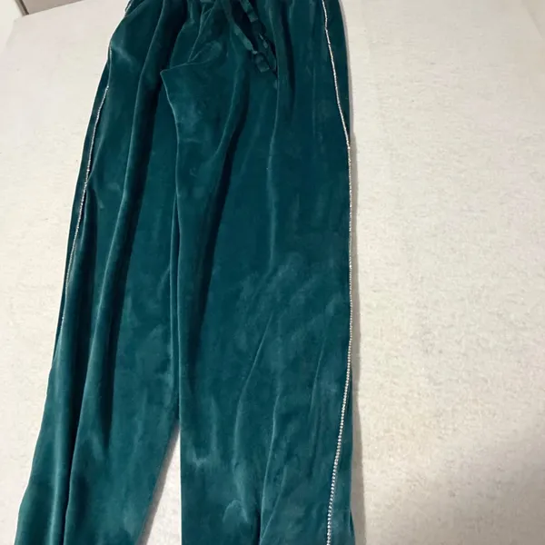 Victorias Secret On Point Green Velour Rhinestone Trim Joggers Small - Image 2