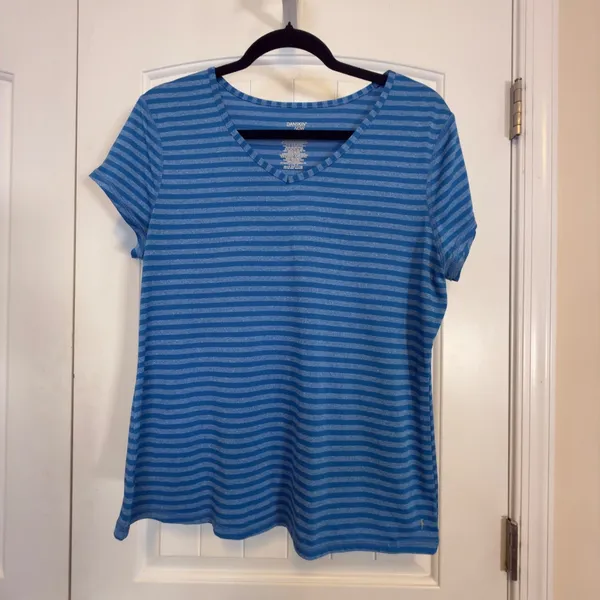 Danskin Womens Striped XL V-Neck Short Sleeve T-Shirt Casual Summer Knit Top - Image 2
