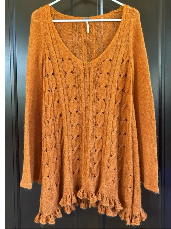 Free People Waterfall Alpaca Blend Cable Knit A Line Sweater Generous Size Small - Image 3