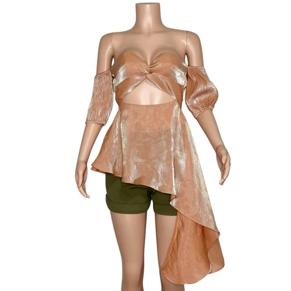 LOVERS + FRIENDS Rola Asymmetrical Off-Shoulder Top, Peach Pink, Small - Image 6