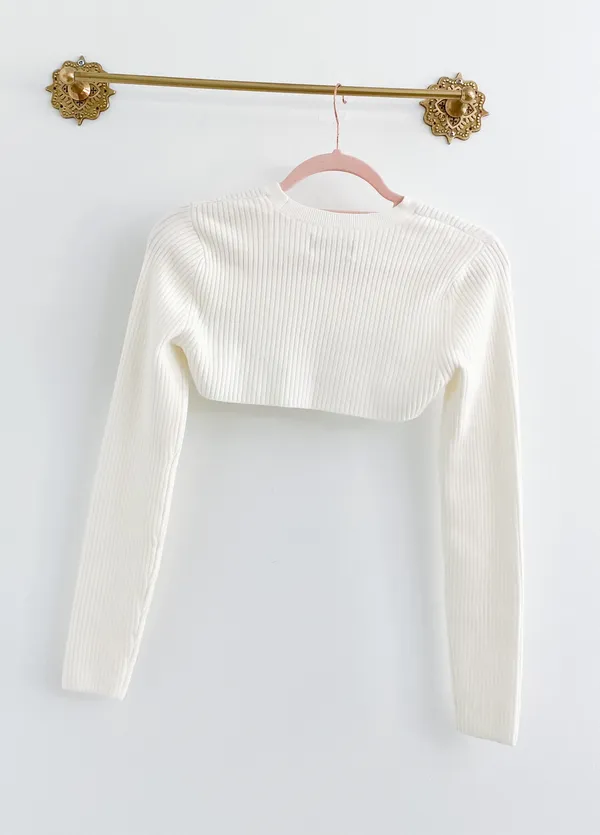 Abercrombie Cream Ribbed Ultra Crop Bolero Shrug Sweater - Image 5