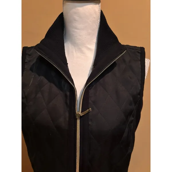 Susan Graver Black Quilted Zip Vest Size Small‎ Gold Zip Sleeveless Jacket - Image 3