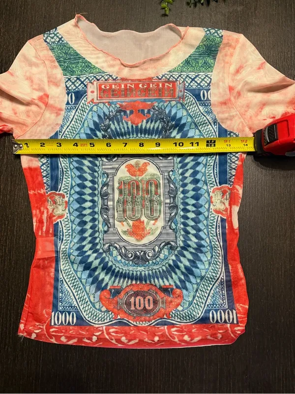 Y2K Mesh Money Print Long Sleeve Top Pink Tie Dye Baby Tee - Image 3