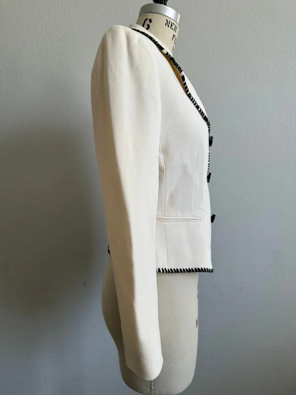 Tahari Womens Wool Blazer Cream Black Contrast Stitch Size 4 Vintage - Image 11