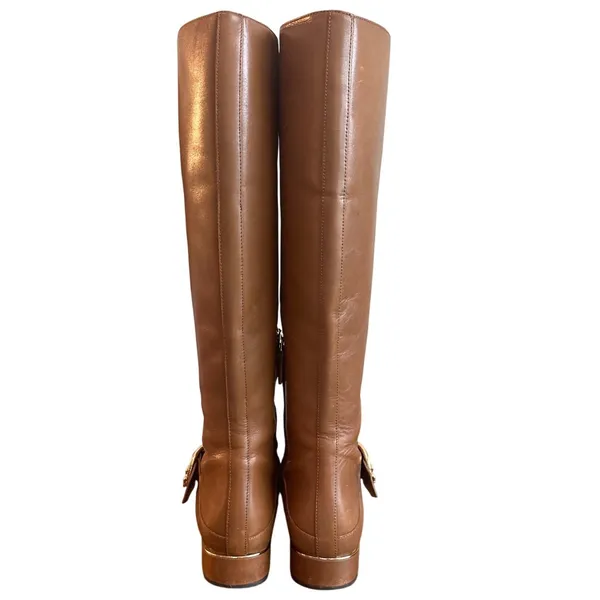 Tory Burch Sofia 40343 Cognac Leather Riding Boots Gold Buckle 8.5 - Image 3