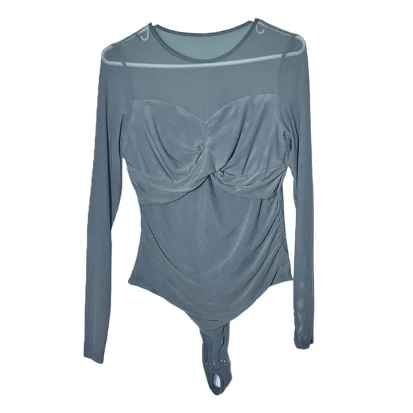 NWT REORIA Women’s Sheer‎ Mesh Long Sleeve Front Twist Knot Ruched Top - Large - Image 6
